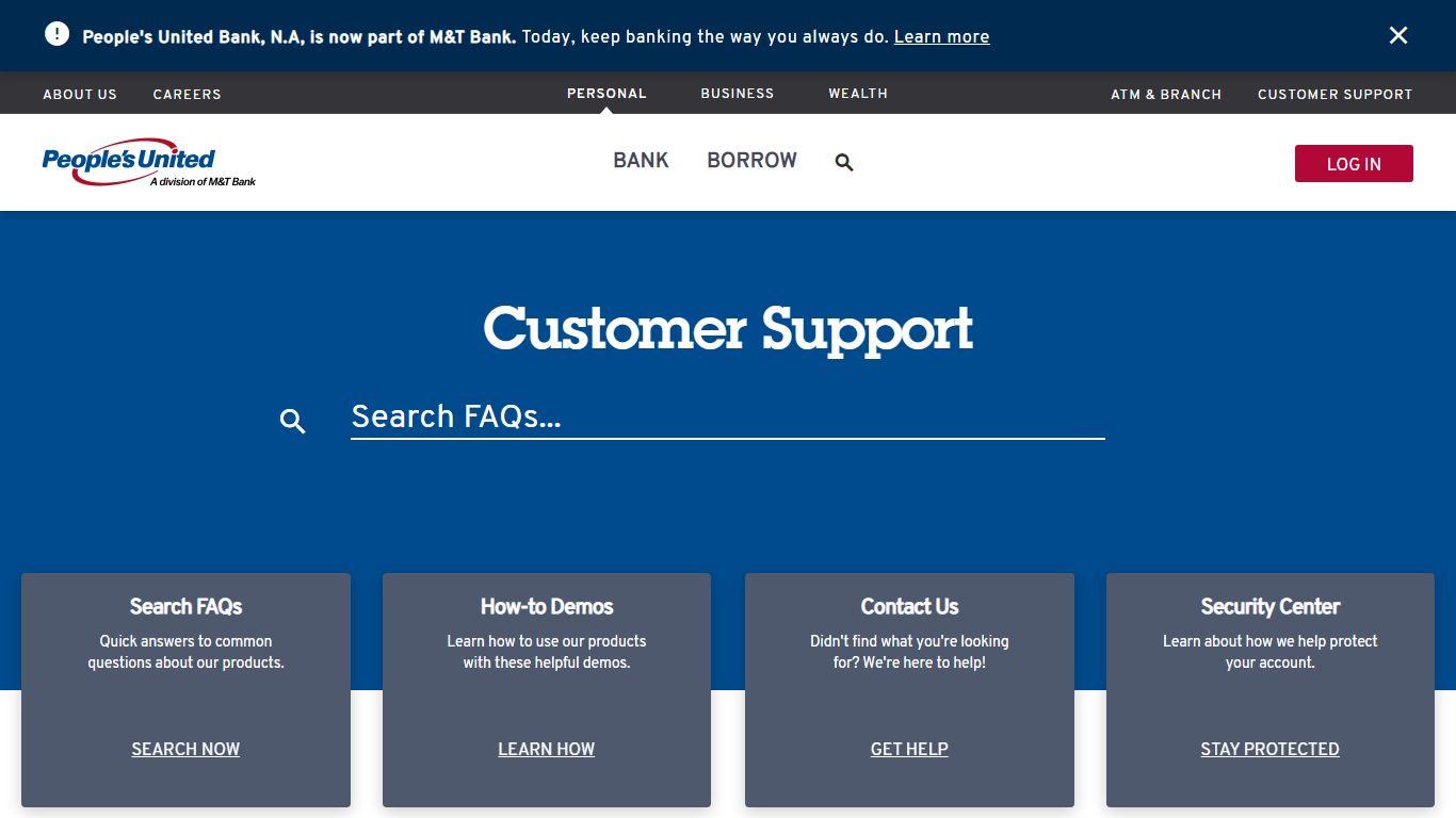 Welcome to Customer Support | People's United Bank